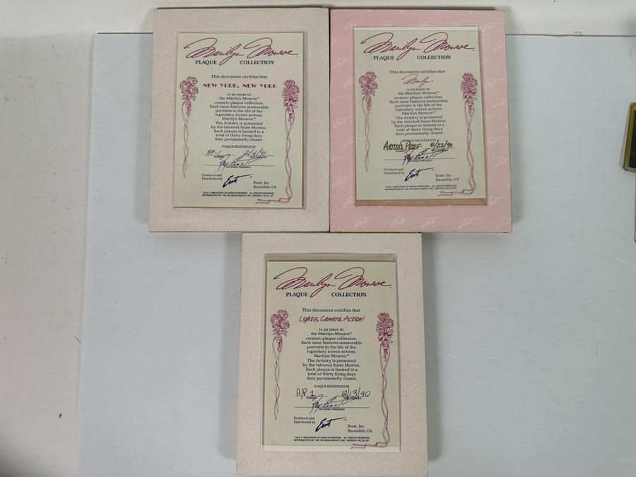 Set Of Three Marilyn Monroe Artist Proof Ceramic Plaques By Susan Morton / Ray Ernst 1990/91 With Certificates Of Authenticity 9 X 6 [Photo 13]