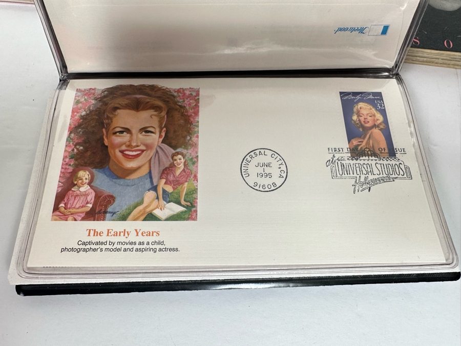 Marilyn Monroe Collectibles Featuring First Day Stamp Covers, Mint Set Of 1993 Marilyn Monroe Collector Cards By Sports Time Card Company, Pins, Paper Dolls And More - See Photos [Photo 9]
