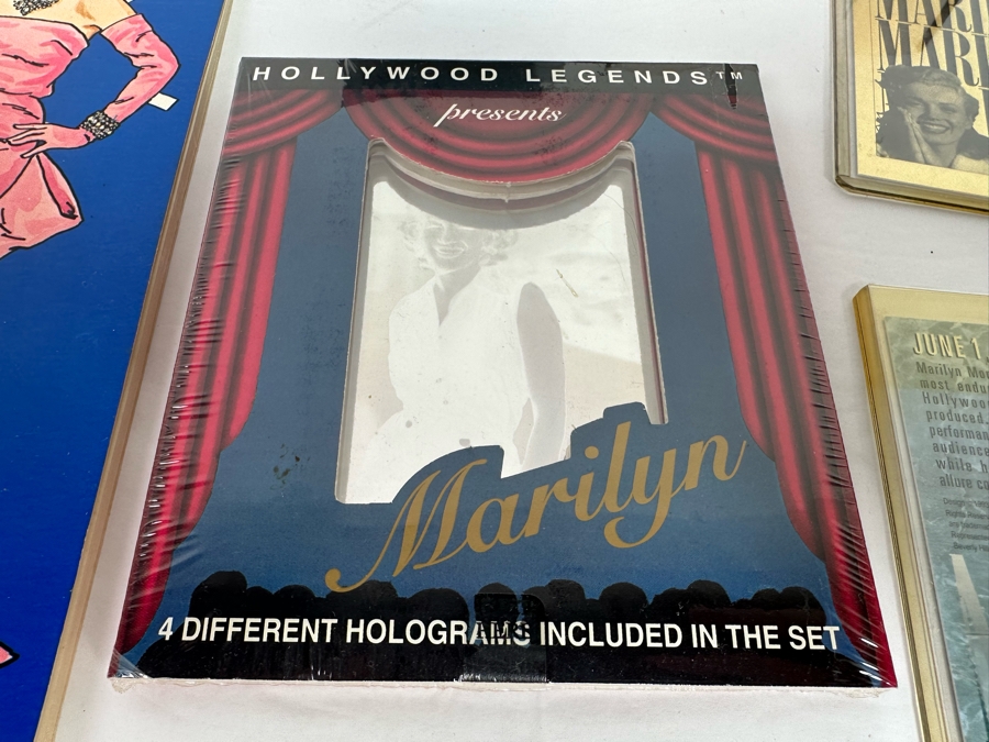 Marilyn Monroe Collectibles Featuring First Day Stamp Covers, Mint Set Of 1993 Marilyn Monroe Collector Cards By Sports Time Card Company, Pins, Paper Dolls And More - See Photos [Photo 24]