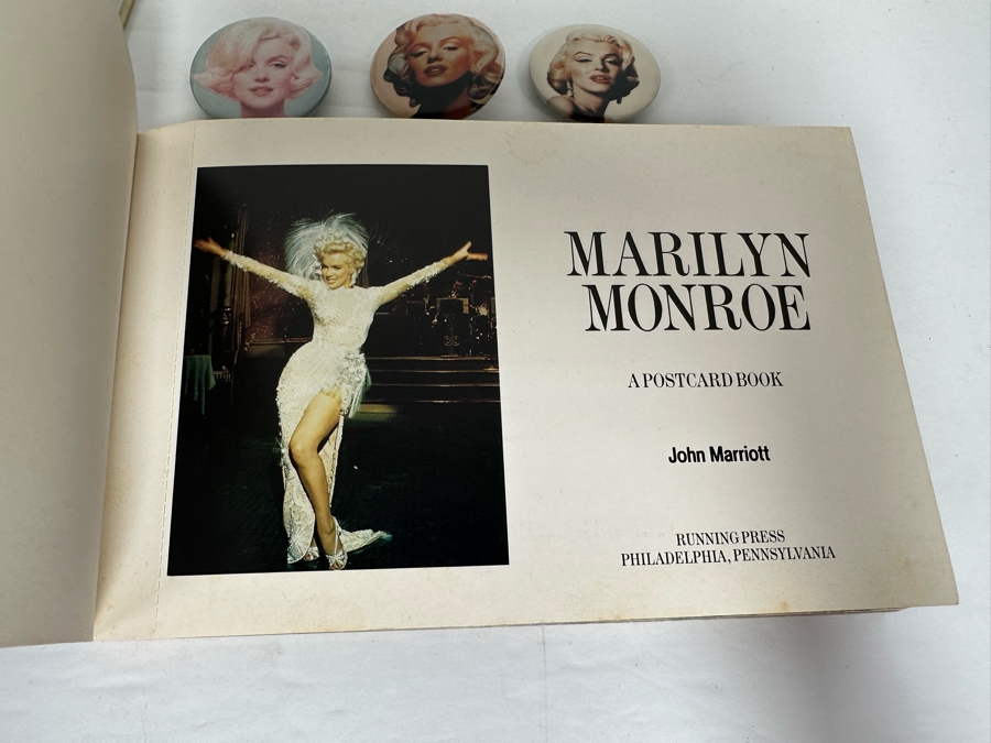 Marilyn Monroe Collectibles Featuring First Day Stamp Covers, Mint Set Of 1993 Marilyn Monroe Collector Cards By Sports Time Card Company, Pins, Paper Dolls And More - See Photos [Photo 22]