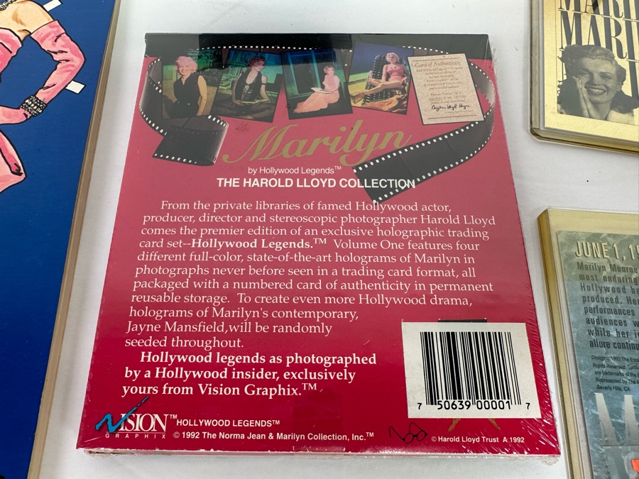 Marilyn Monroe Collectibles Featuring First Day Stamp Covers, Mint Set Of 1993 Marilyn Monroe Collector Cards By Sports Time Card Company, Pins, Paper Dolls And More - See Photos [Photo 25]