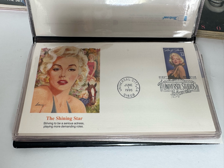 Marilyn Monroe Collectibles Featuring First Day Stamp Covers, Mint Set Of 1993 Marilyn Monroe Collector Cards By Sports Time Card Company, Pins, Paper Dolls And More - See Photos [Photo 6]