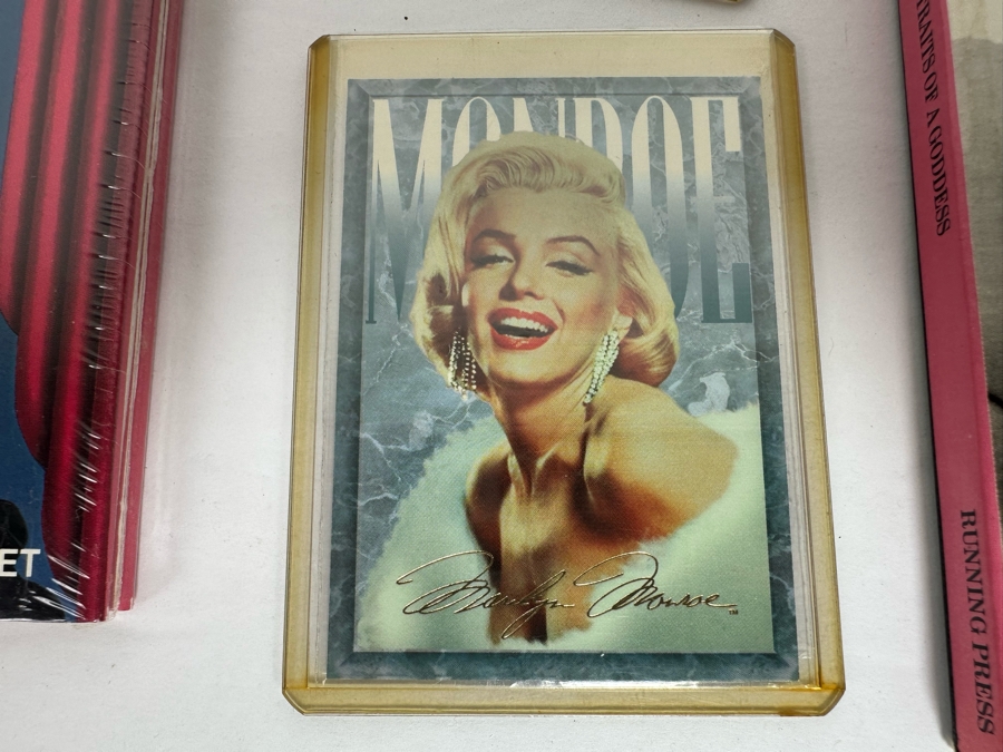Marilyn Monroe Collectibles Featuring First Day Stamp Covers, Mint Set Of 1993 Marilyn Monroe Collector Cards By Sports Time Card Company, Pins, Paper Dolls And More - See Photos [Photo 18]