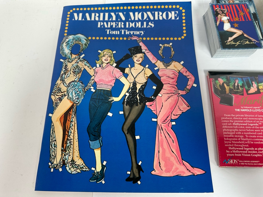 Marilyn Monroe Collectibles Featuring First Day Stamp Covers, Mint Set Of 1993 Marilyn Monroe Collector Cards By Sports Time Card Company, Pins, Paper Dolls And More - See Photos [Photo 26]