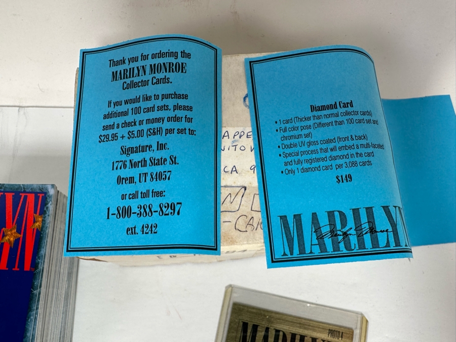 Marilyn Monroe Collectibles Featuring First Day Stamp Covers, Mint Set Of 1993 Marilyn Monroe Collector Cards By Sports Time Card Company, Pins, Paper Dolls And More - See Photos [Photo 29]