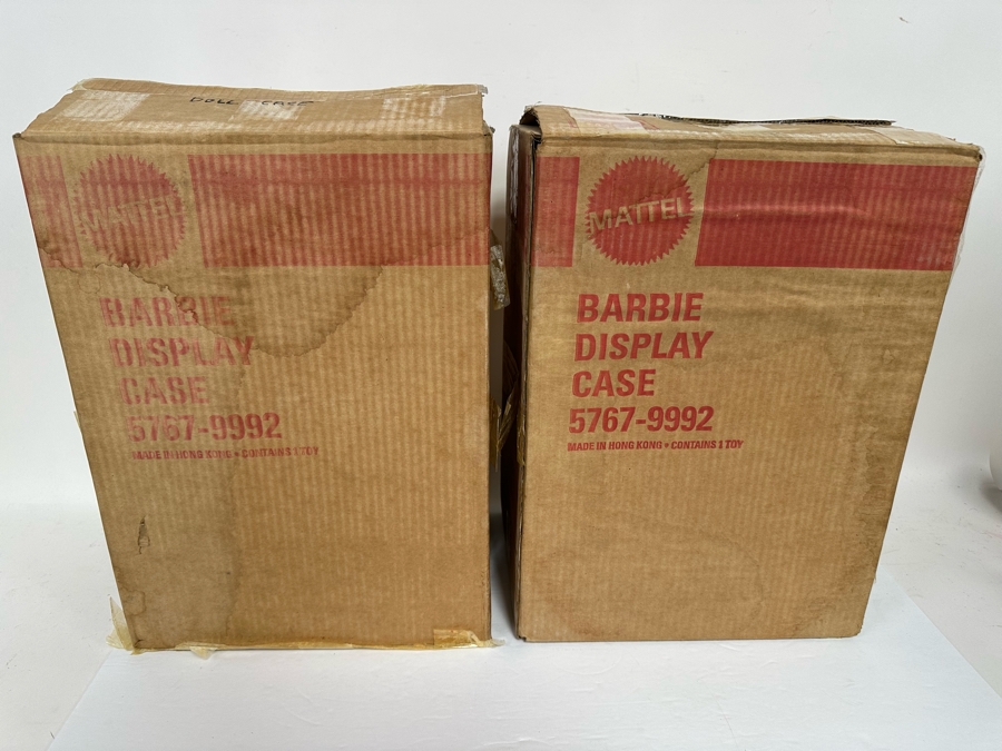 Pair Of Vintage Mattel Barbie Display Doll Cases 57679992 With Damaged