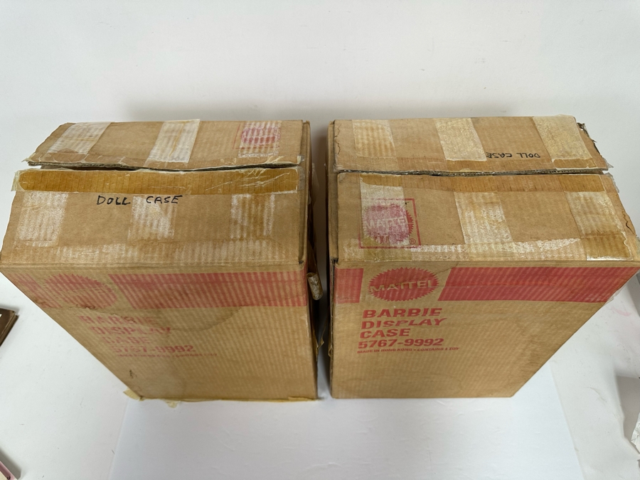 Pair Of Vintage Mattel Barbie Display Doll Cases 57679992 With Damaged
