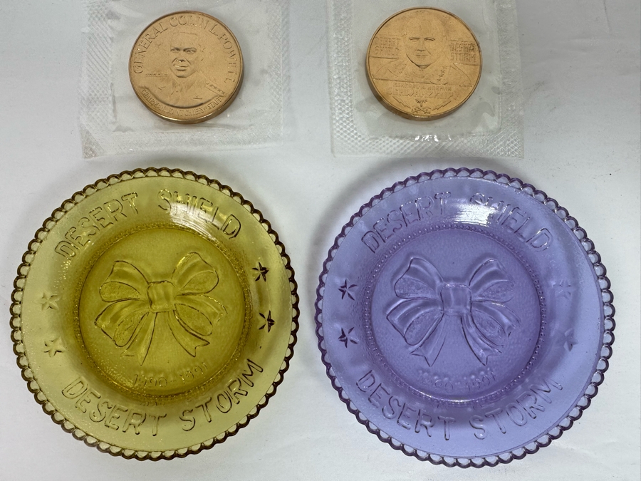 Desert Shield / Desert Storm Colored Glass Plates 3.5R And General Colin L. Powell Chairman, Joint Chiefs Of Staff Sealed Bronze Medal And General H. Norman Schwarzkopf Desert Shield Desert Storm Sealed Bronze Medal [Photo 3]