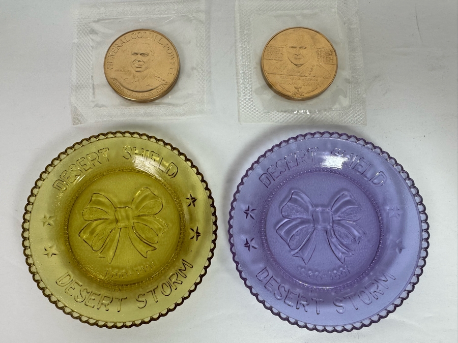 Desert Shield / Desert Storm Colored Glass Plates 3.5R And General Colin L. Powell Chairman, Joint Chiefs Of Staff Sealed Bronze Medal And General H. Norman Schwarzkopf Desert Shield Desert Storm Sealed Bronze Medal [Photo 2]