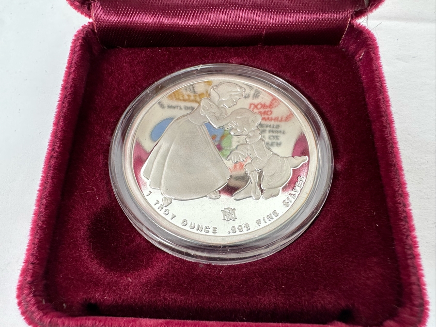 Walt Disney's Snow White And Dopey .999 Fine Silver 1 Troy Oz Proof Silver Coin With Box Rarities Mint Issued 8/1/88 7th In Series Of 7 Numbered 2,121 Of 15,000 [Photo 3]