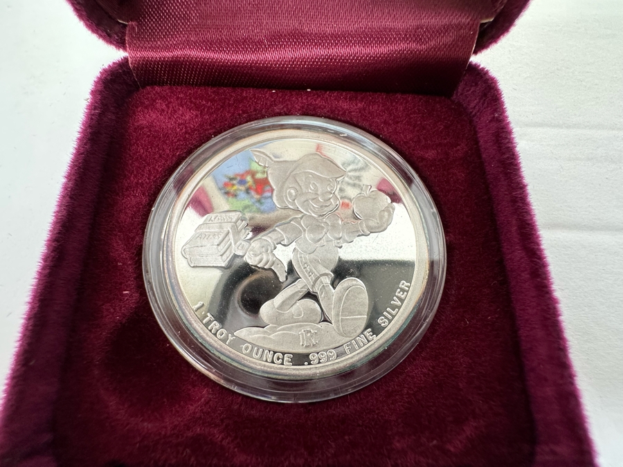 Walt Disney's Pinocchio .999 Fine Silver 1 Troy Oz Proof Silver Coin With Box Rarities Mint Issued 7/1/88 6th In Series Of 7 Numbered 1,897 Of 15,000 [Photo 4]