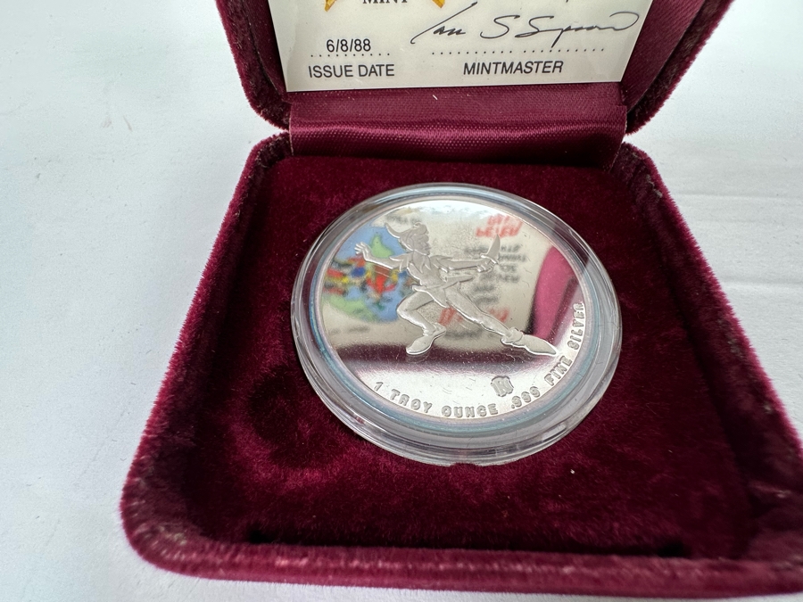 Walt Disney's Peter Pan .999 Fine Silver 1 Troy Oz Proof Silver Coin With Box Rarities Mint Issued 6/8/88 5th In Series Of 7 Numbered 1,338 Of 15,000 [Photo 4]
