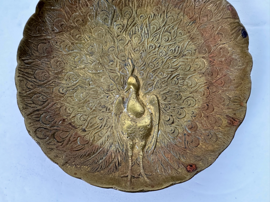Vintage Brass Art Nouveau Style Peacock Trinket Ring Dish Made In England 5R [Photo 5]