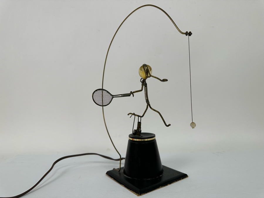 Gordon Bradt (1924-2022, American) Signed Working Mechanical Electrical Automaton Kinetic Sculpture Swinging Racket Tennis Player Kinetico Studios 7W X 13H - Will Post Video [Photo 11]