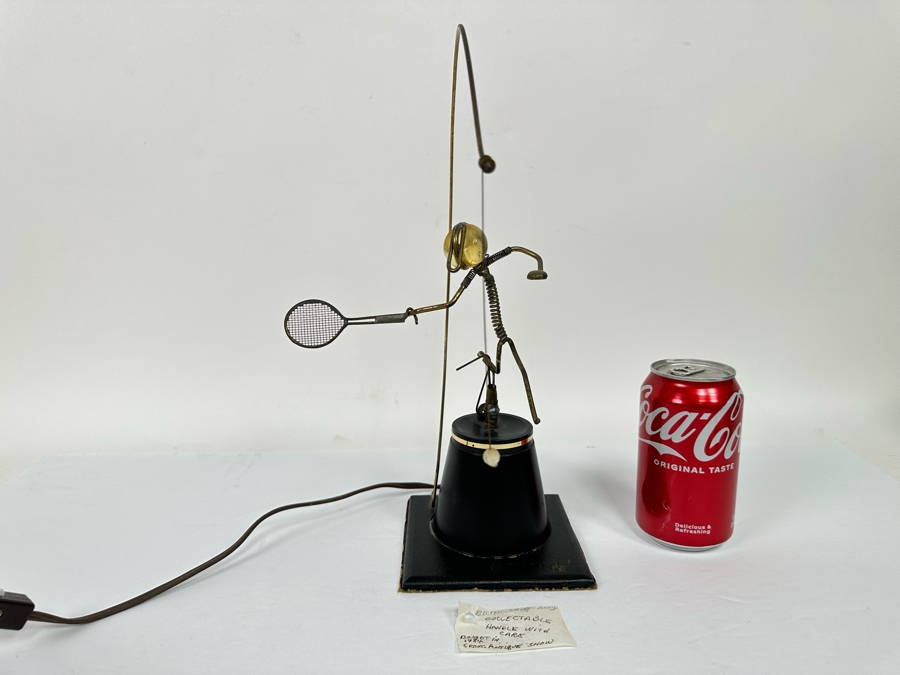 Gordon Bradt (1924-2022, American) Signed Working Mechanical Electrical Automaton Kinetic Sculpture Swinging Racket Tennis Player Kinetico Studios 7W X 13H - Will Post Video [Photo 2]