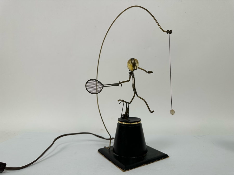Gordon Bradt (1924-2022, American) Signed Working Mechanical Electrical Automaton Kinetic Sculpture Swinging Racket Tennis Player Kinetico Studios 7W X 13H - Will Post Video [Photo 10]