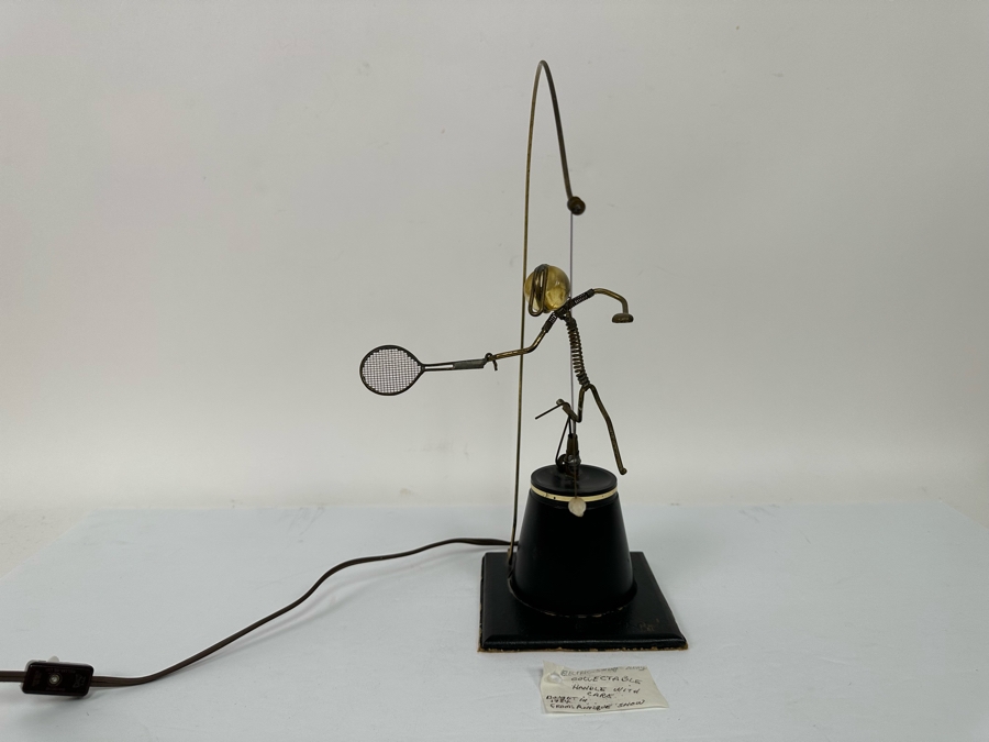 Gordon Bradt (1924-2022, American) Signed Working Mechanical Electrical Automaton Kinetic Sculpture Swinging Racket Tennis Player Kinetico Studios 7W X 13H - Will Post Video [Photo 4]