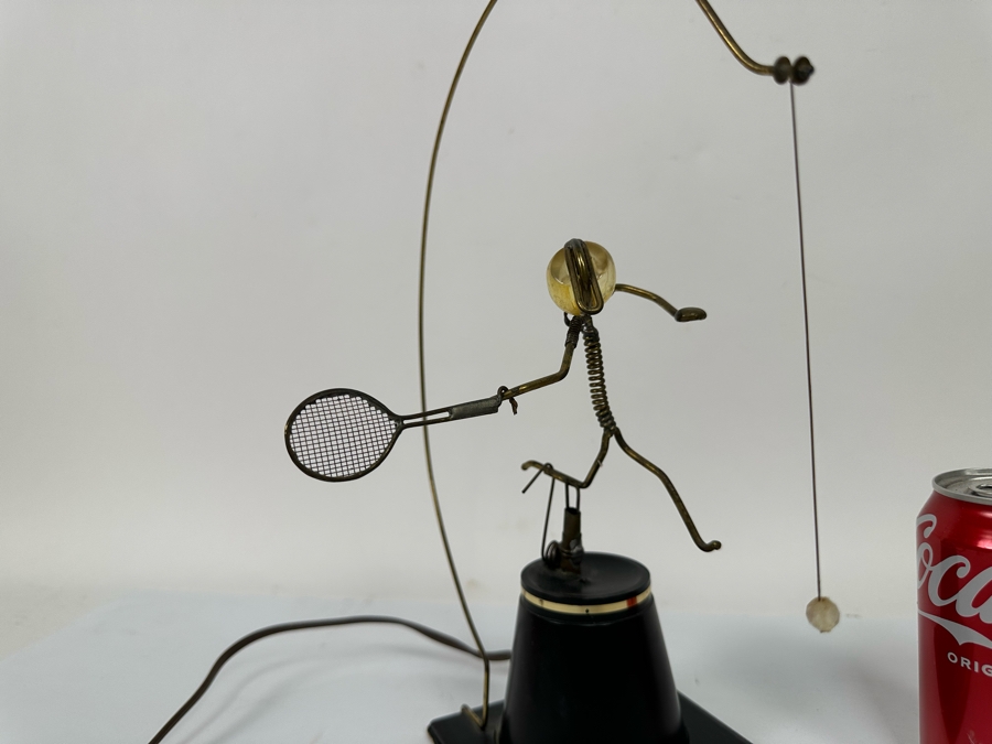 Gordon Bradt (1924-2022, American) Signed Working Mechanical Electrical Automaton Kinetic Sculpture Swinging Racket Tennis Player Kinetico Studios 7W X 13H - Will Post Video [Photo 9]