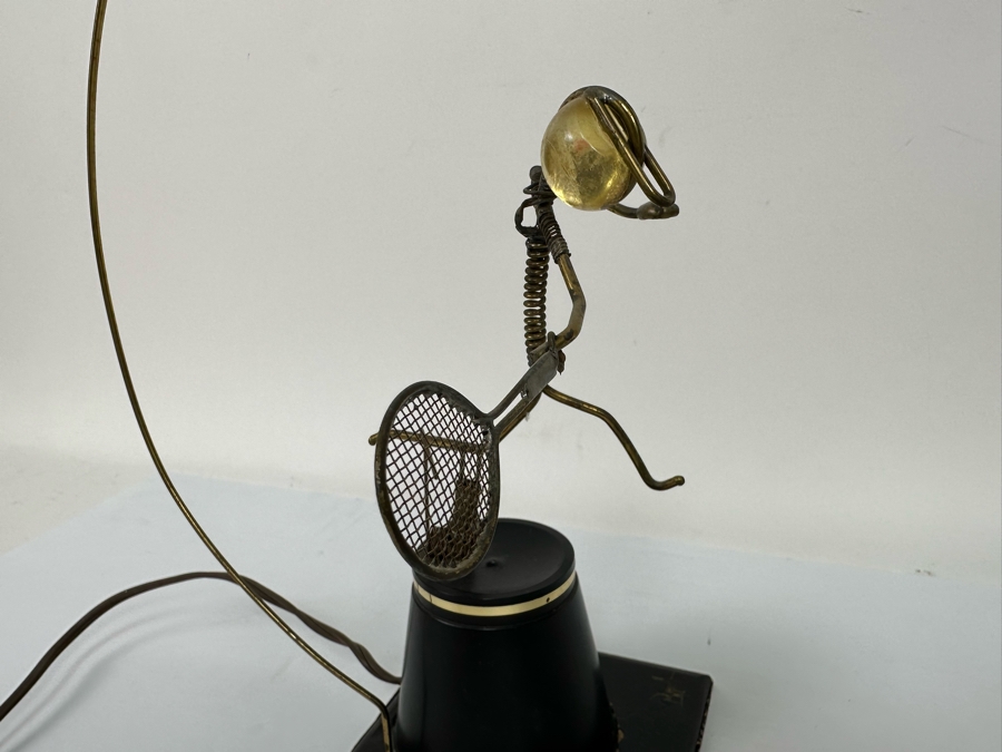 Gordon Bradt (1924-2022, American) Signed Working Mechanical Electrical Automaton Kinetic Sculpture Swinging Racket Tennis Player Kinetico Studios 7W X 13H - Will Post Video [Photo 13]
