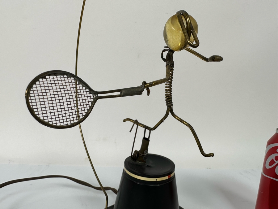 Gordon Bradt (1924-2022, American) Signed Working Mechanical Electrical Automaton Kinetic Sculpture Swinging Racket Tennis Player Kinetico Studios 7W X 13H - Will Post Video [Photo 8]