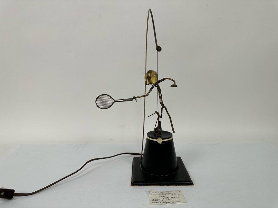 Gordon Bradt (1924-2022, American) Signed Working Mechanical Electrical Automaton Kinetic Sculpture Swinging Racket Tennis Player Kinetico Studios 7W X 13H - Will Post Video [Photo 5]
