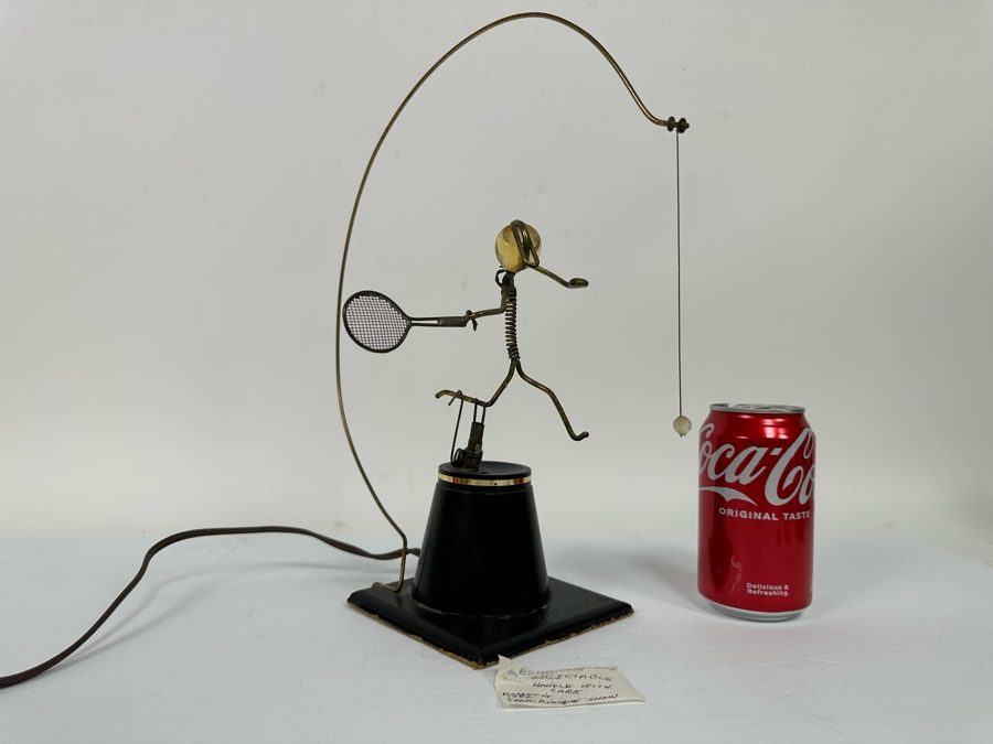 Gordon Bradt (1924-2022, American) Signed Working Mechanical Electrical Automaton Kinetic Sculpture Swinging Racket Tennis Player Kinetico Studios 7W X 13H - Will Post Video [Photo 3]