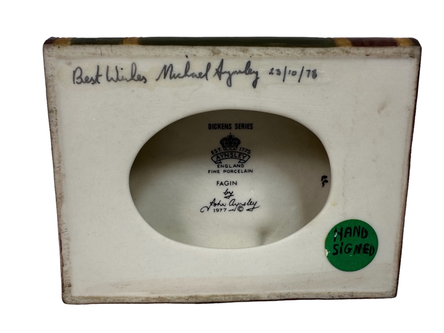 Signed Dickens Series Fagin Fine Porcelain Figurine By Aynsley (John Aynsley) 1977 Signed By Michael Aynsley 5W X 3.5D X 9H [Photo 3]