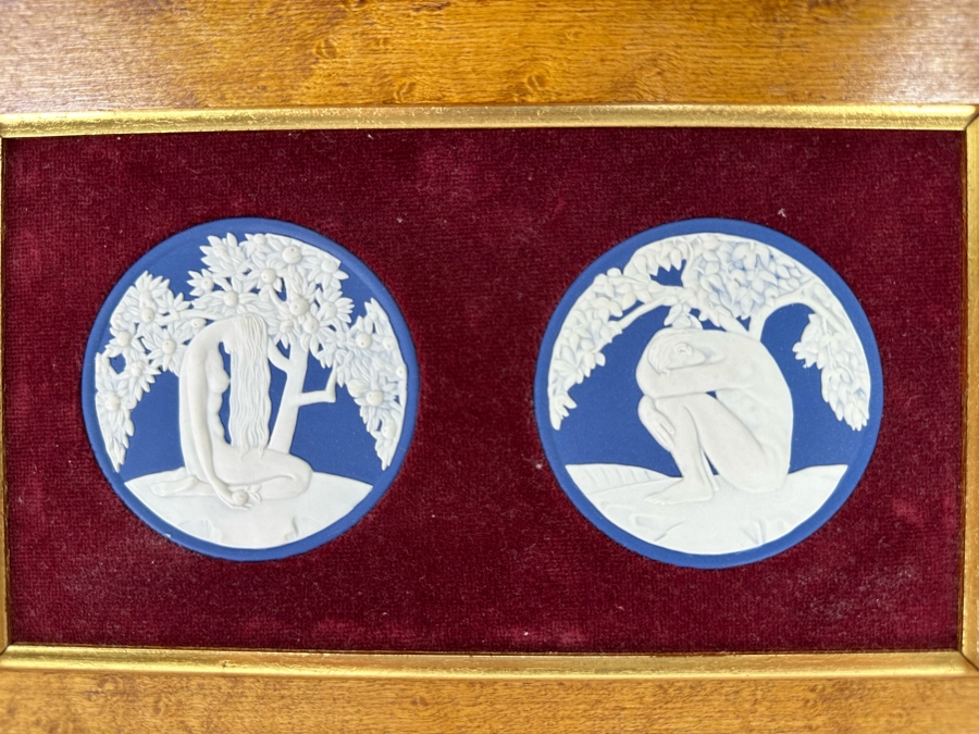 Pair Of Wedgwood Collectible Plates Of Adam & Eve By Anna Zinkeisen Nicely Display In A Wooden Frame From The Wedgwood Collectors Society [Photo 4]