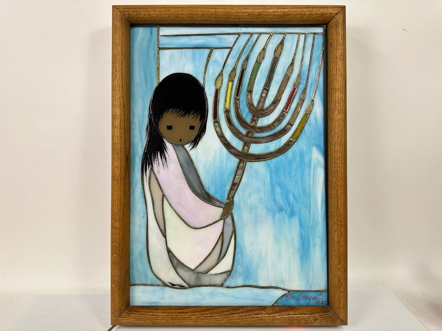 Ted DeGrazia (1909-1982, American) Signed Rare Framed Festival Of Lights Stained Glass Window 1981 Mounted In Backlit Wooden Frame, Rare Signed By Ted DeGrazia In Lower Right 16.5W X 22.5H X 4D [Photo 8]