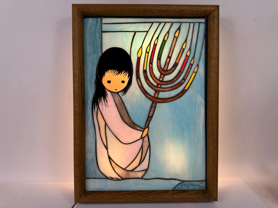 Ted DeGrazia (1909-1982, American) Signed Rare Framed Festival Of Lights Stained Glass Window 1981 Mounted In Backlit Wooden Frame, Rare Signed By Ted DeGrazia In Lower Right 16.5W X 22.5H X 4D [Photo 5]