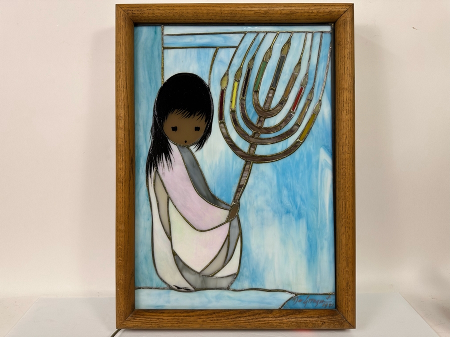 Ted DeGrazia (1909-1982, American) Signed Rare Framed Festival Of Lights Stained Glass Window 1981 Mounted In Backlit Wooden Frame, Rare Signed By Ted DeGrazia In Lower Right 16.5W X 22.5H X 4D [Photo 7]