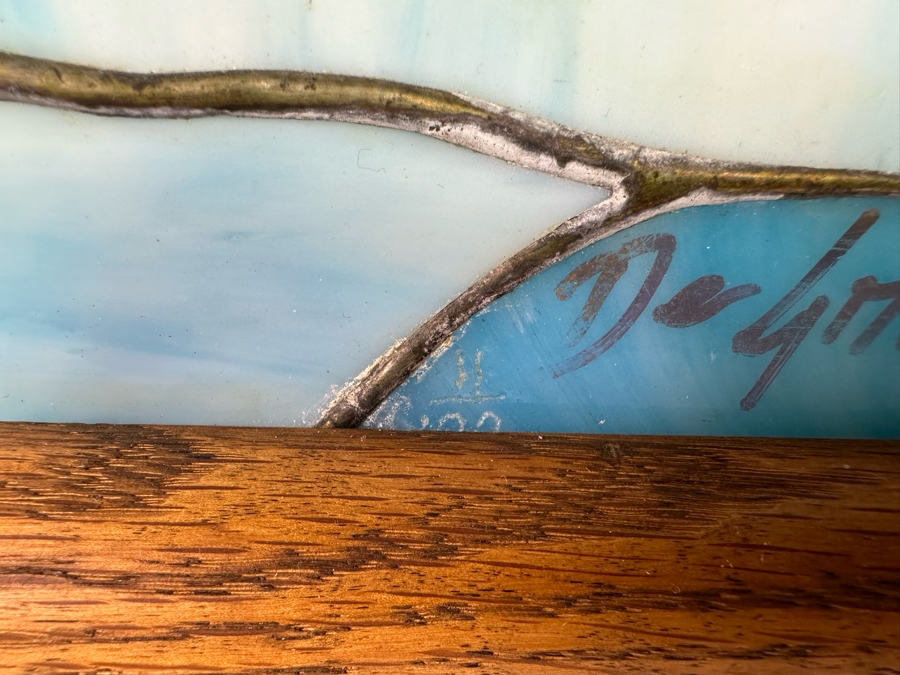 Ted DeGrazia (1909-1982, American) Signed Rare Framed Festival Of Lights Stained Glass Window 1981 Mounted In Backlit Wooden Frame, Rare Signed By Ted DeGrazia In Lower Right 16.5W X 22.5H X 4D [Photo 11]