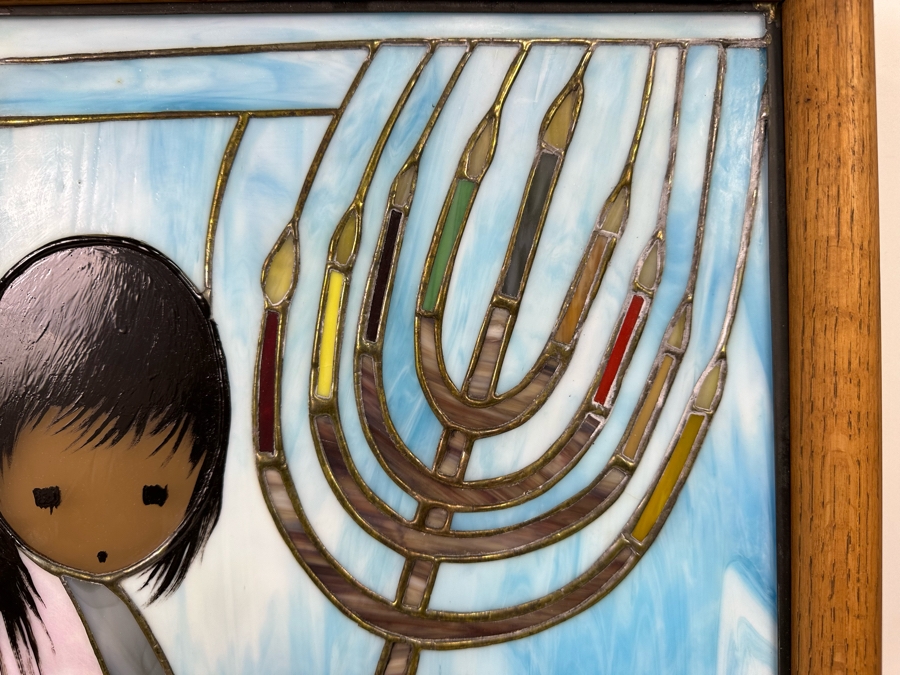 Ted DeGrazia (1909-1982, American) Signed Rare Framed Festival Of Lights Stained Glass Window 1981 Mounted In Backlit Wooden Frame, Rare Signed By Ted DeGrazia In Lower Right 16.5W X 22.5H X 4D [Photo 13]