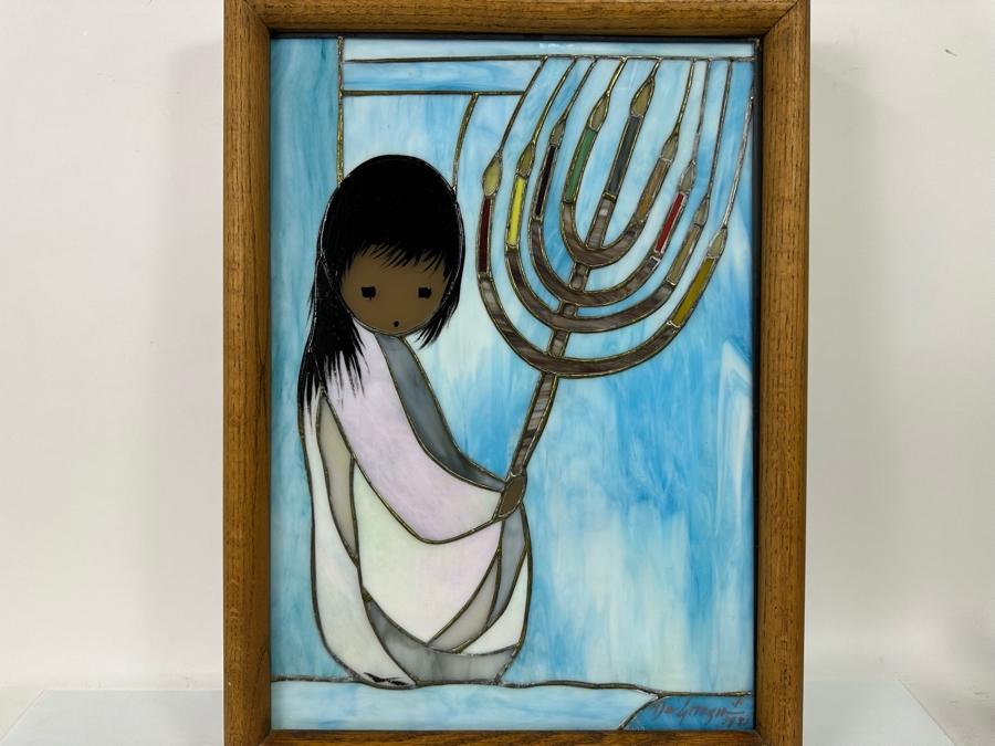 Ted DeGrazia (1909-1982, American) Signed Rare Framed Festival Of Lights Stained Glass Window 1981 Mounted In Backlit Wooden Frame, Rare Signed By Ted DeGrazia In Lower Right 16.5W X 22.5H X 4D [Photo 15]