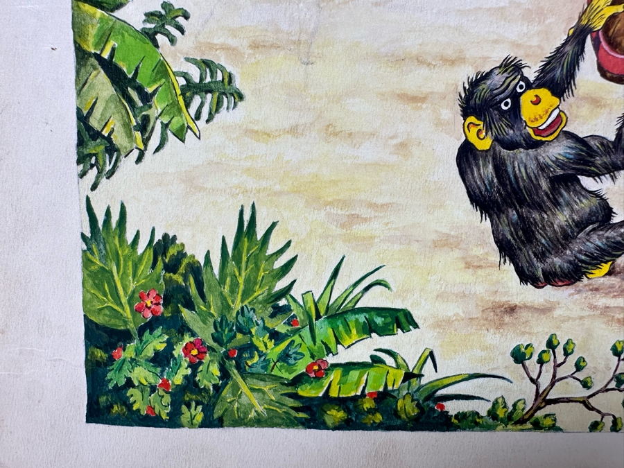 Original Drawing On Board Of Coconut Throwing Monkeys Attacking Japanese Soldiers On The Beach Signed On Verso Verne B. Holdt? 15 X 18 [Photo 5]