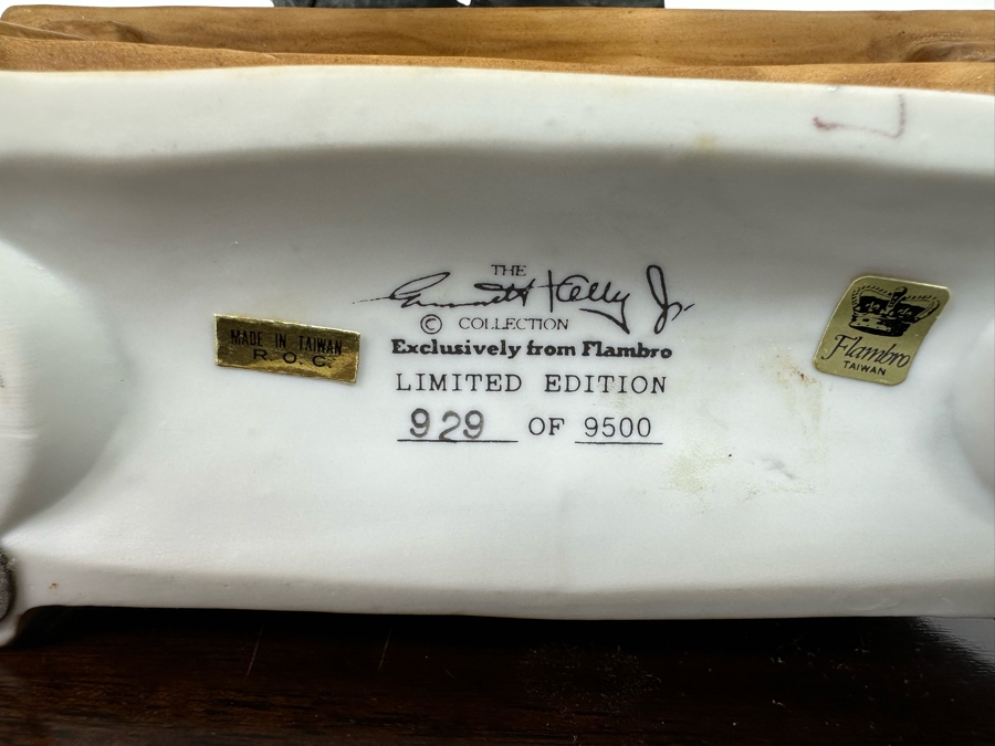 Signed Limited Edition Emmett Kelly Jr Clown Porcelain Figurine From Flambro Titled 'Big Business' Both Figurine And Wooden Base Signed By American Circus Performer Emmett Kelly Jr 9W X 9D X 9.5H [Photo 18]