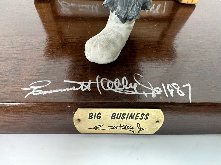 Signed Limited Edition Emmett Kelly Jr Clown Porcelain Figurine From Flambro Titled 'Big Business' Both Figurine And Wooden Base Signed By American Circus Performer Emmett Kelly Jr 9W X 9D X 9.5H [Photo 5]