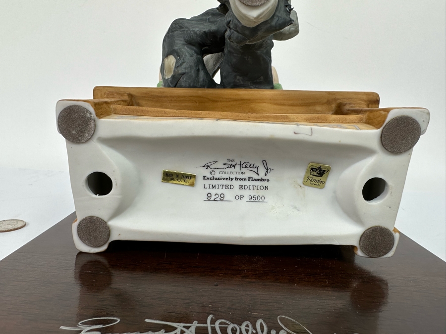 Signed Limited Edition Emmett Kelly Jr Clown Porcelain Figurine From Flambro Titled 'Big Business' Both Figurine And Wooden Base Signed By American Circus Performer Emmett Kelly Jr 9W X 9D X 9.5H [Photo 17]