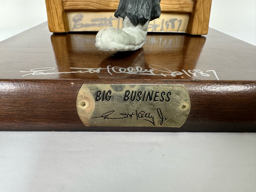 Signed Limited Edition Emmett Kelly Jr Clown Porcelain Figurine From Flambro Titled 'Big Business' Both Figurine And Wooden Base Signed By American Circus Performer Emmett Kelly Jr 9W X 9D X 9.5H [Photo 4]