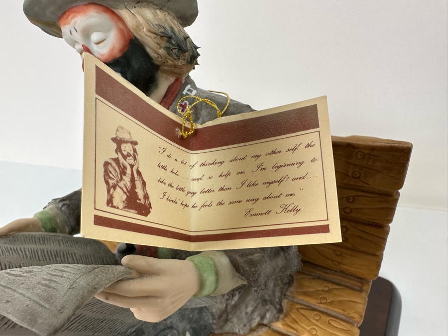 Signed Limited Edition Emmett Kelly Jr Clown Porcelain Figurine From Flambro Titled 'Big Business' Both Figurine And Wooden Base Signed By American Circus Performer Emmett Kelly Jr 9W X 9D X 9.5H [Photo 13]