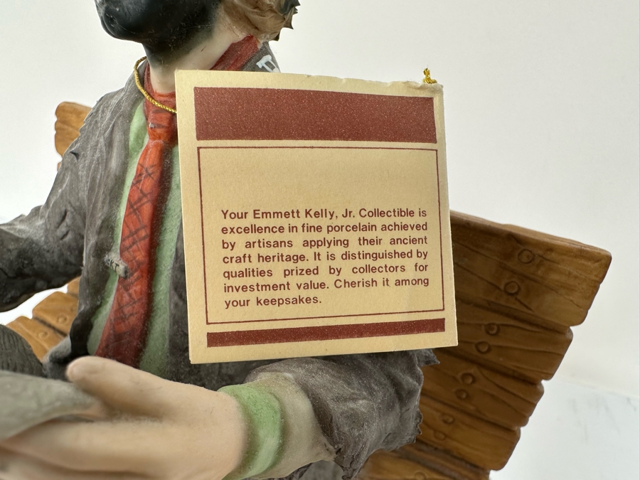 Signed Limited Edition Emmett Kelly Jr Clown Porcelain Figurine From Flambro Titled 'Big Business' Both Figurine And Wooden Base Signed By American Circus Performer Emmett Kelly Jr 9W X 9D X 9.5H [Photo 12]