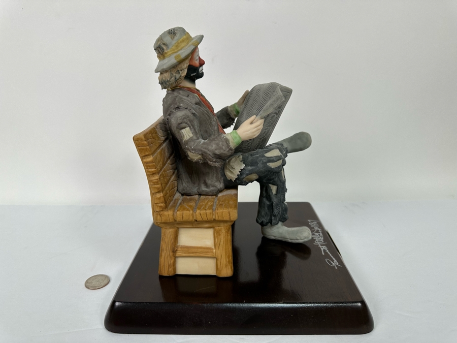 Signed Limited Edition Emmett Kelly Jr Clown Porcelain Figurine From Flambro Titled 'Big Business' Both Figurine And Wooden Base Signed By American Circus Performer Emmett Kelly Jr 9W X 9D X 9.5H [Photo 16]