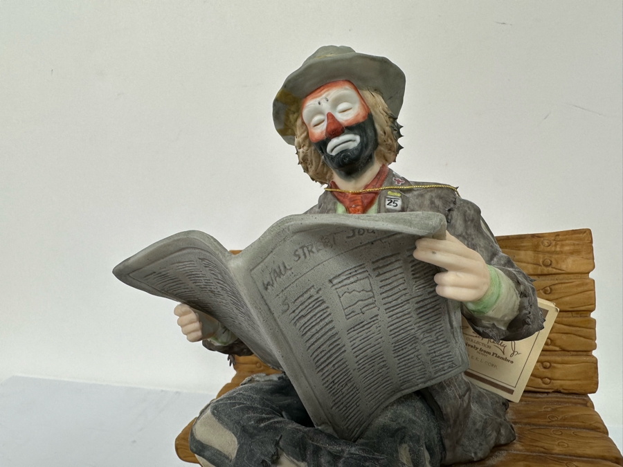 Signed Limited Edition Emmett Kelly Jr Clown Porcelain Figurine From Flambro Titled 'Big Business' Both Figurine And Wooden Base Signed By American Circus Performer Emmett Kelly Jr 9W X 9D X 9.5H [Photo 9]