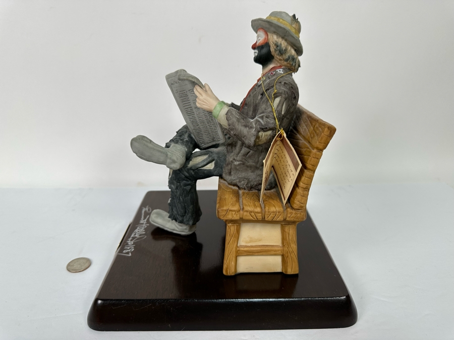 Signed Limited Edition Emmett Kelly Jr Clown Porcelain Figurine From Flambro Titled 'Big Business' Both Figurine And Wooden Base Signed By American Circus Performer Emmett Kelly Jr 9W X 9D X 9.5H [Photo 14]