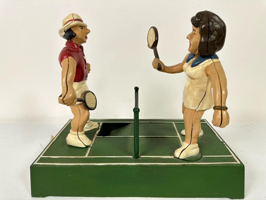 Vintage 1975 Mechanical Bank Tennis Players From The John Wright Penny Bank Collection Working 10.5W X 6D X 9H [Photo 2]
