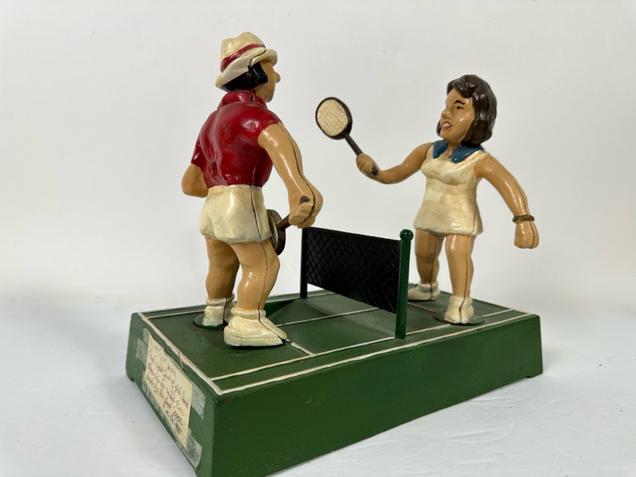 Vintage 1975 Mechanical Bank Tennis Players From The John Wright Penny Bank Collection Working 10.5W X 6D X 9H [Photo 4]