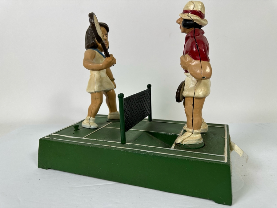 Vintage 1975 Mechanical Bank Tennis Players From The John Wright Penny Bank Collection Working 10.5W X 6D X 9H [Photo 9]