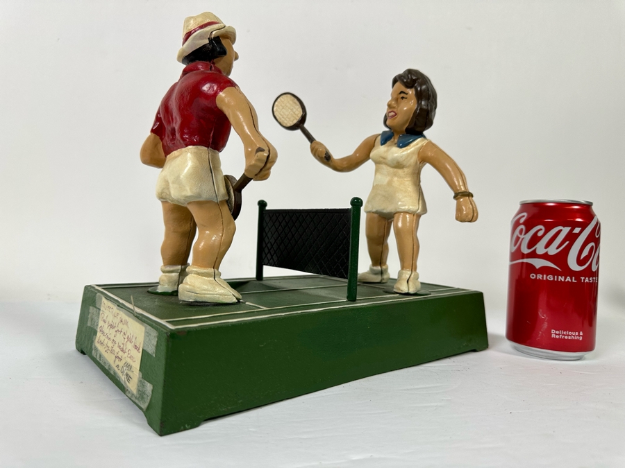 Vintage 1975 Mechanical Bank Tennis Players From The John Wright Penny Bank Collection Working 10.5W X 6D X 9H [Photo 7]
