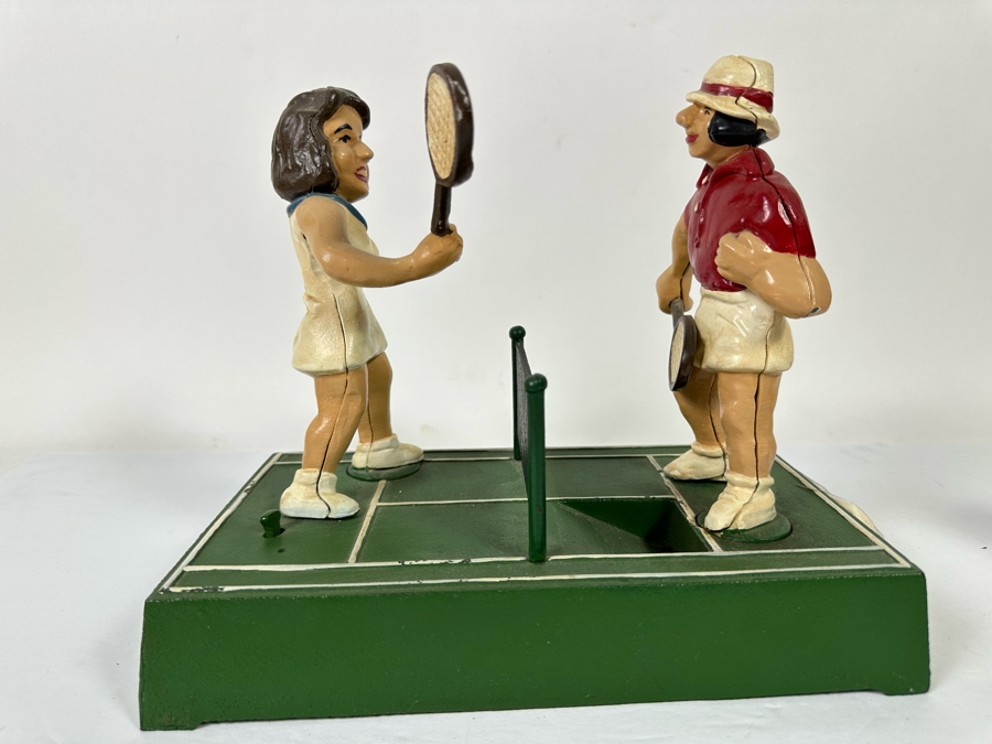 Vintage 1975 Mechanical Bank Tennis Players From The John Wright Penny Bank Collection Working 10.5W X 6D X 9H [Photo 12]