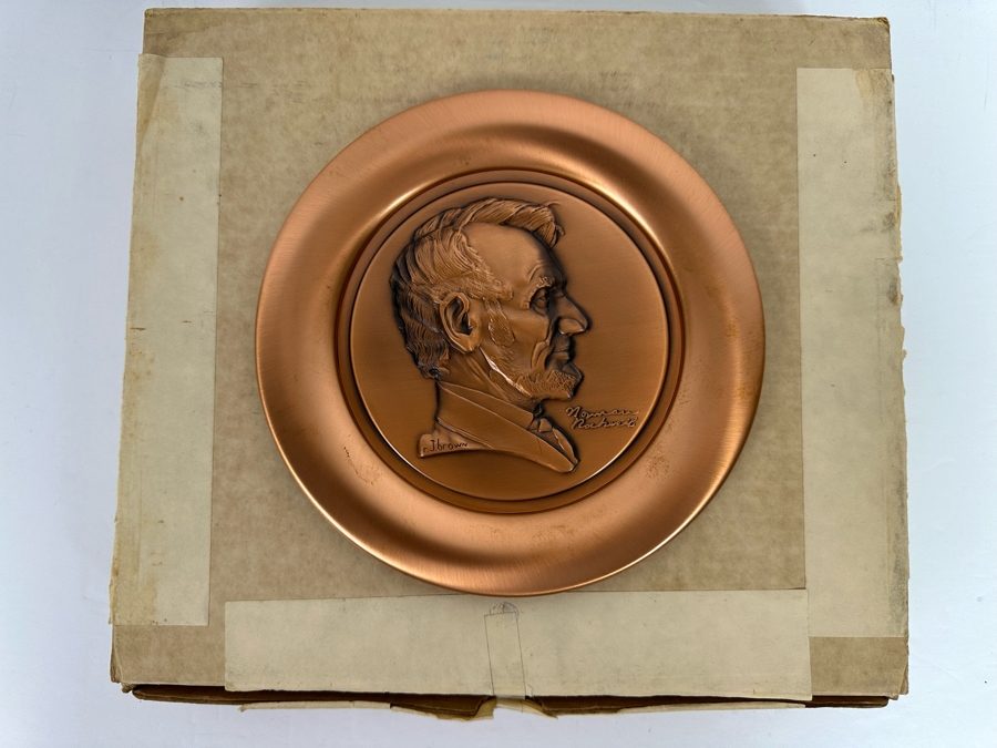 Pure Relief Copper Sculpture Norman Rockwell Plate Of Abraham Lincoln Sculpted By Roger Brown First Issue In The First Collectors' Series Limited Edition 1976 River Shore Productions 8W [Photo 2]